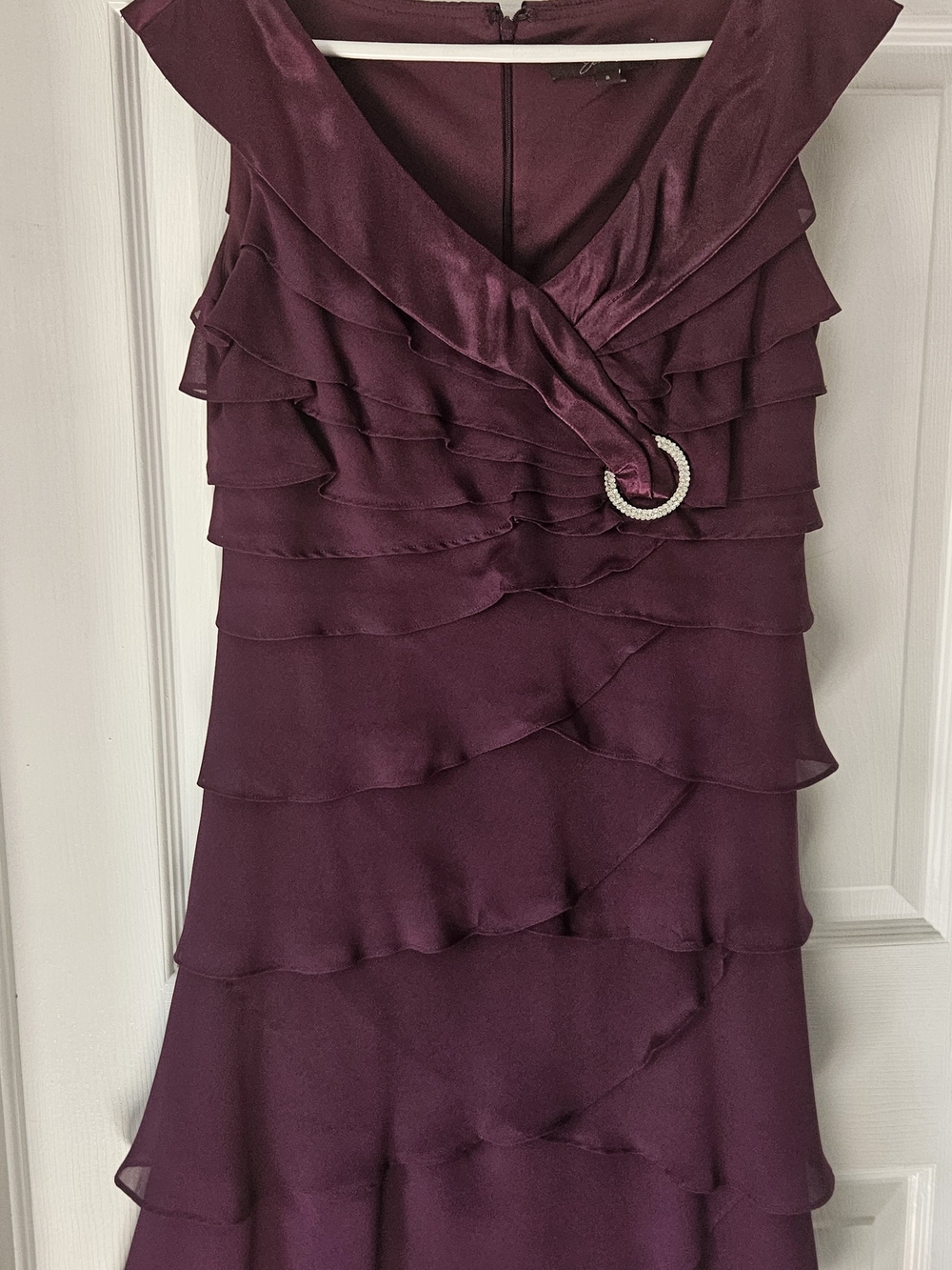 Jessica Plum Ruffle Midi Dress with Rhinestone Ring